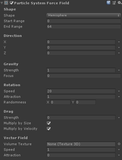 Visualização do Inspetor de Campo de Força do Sistema de Partículas