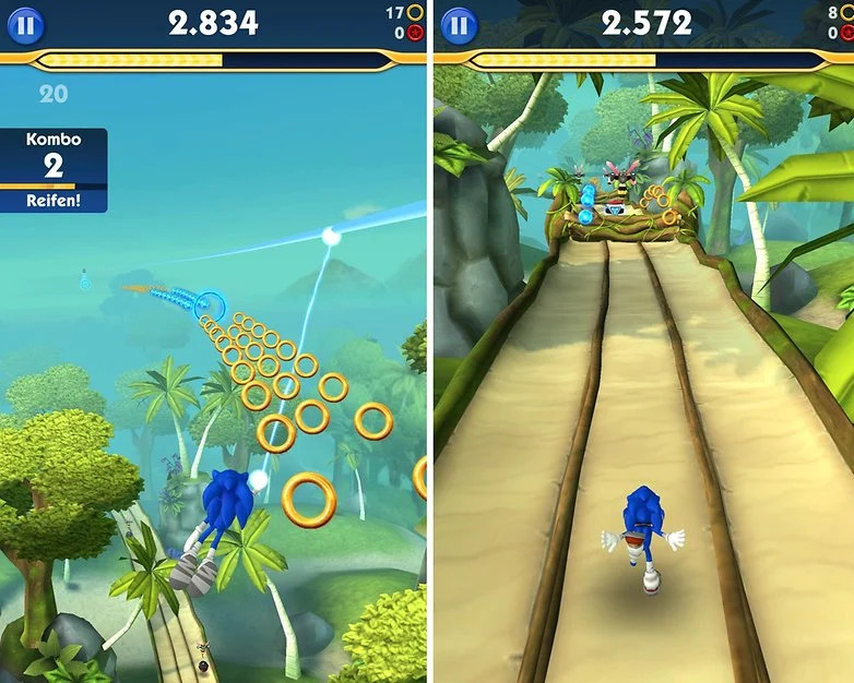 Jogo Sonic de corredor sem fim no Android.