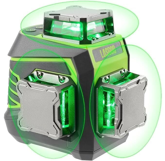 Nível Laser 3x360° Autonivelante, Laser de Linha Cruzada Verde 3D para Construção e Pendurar Quadros, Bateria Recarregável, Controle Remoto, Suporte Giratório Magnético Incluído - LG-3Dx